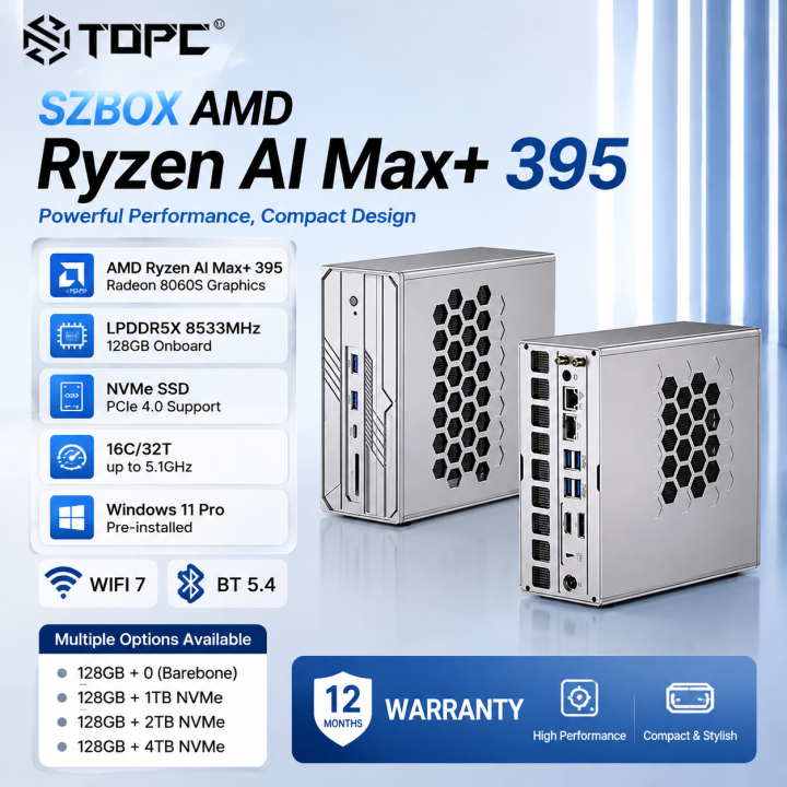 TOPC MINI PC AMD Ryzen AI Max+ 395 LPDDR5X Radeon 8060S Graphics 128G 4*M.2 2280 2*USB4 RJ45 10G Gaming AI PC | Lazada Malaysia