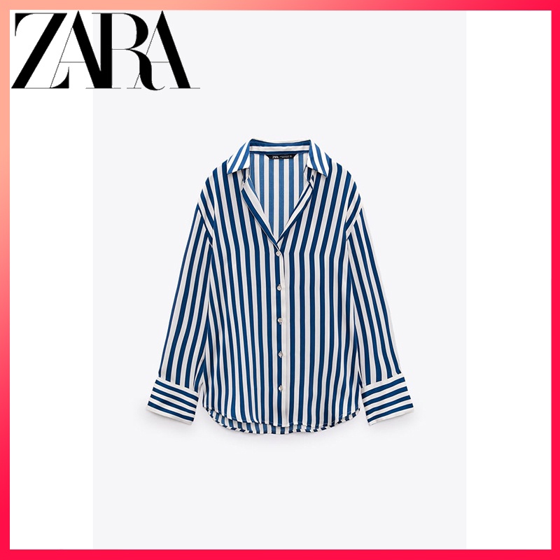 ZARA spring new women's striped silk satin texture drape shirt | Shopee Malaysia