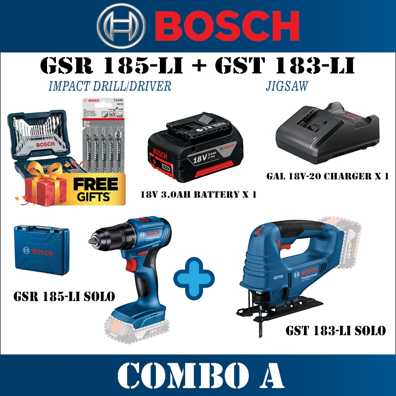 BOSCH 18V Essential Combo A GSR 185-LI CORDLESS DRILL DRIVER + GST 183-LI JIGSAW COMBI GSR185-LI GST183-LI | Shopee Malaysia