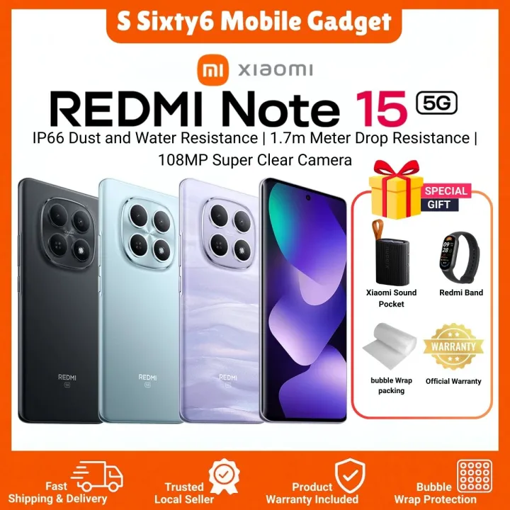 REDMI Note 15 5G | 108MP Camera | 5520mAh Battery | AMOLED 120Hz | IP66 | Snapdragon 6 Gen 3 | Original Xiaomi Malaysia Set