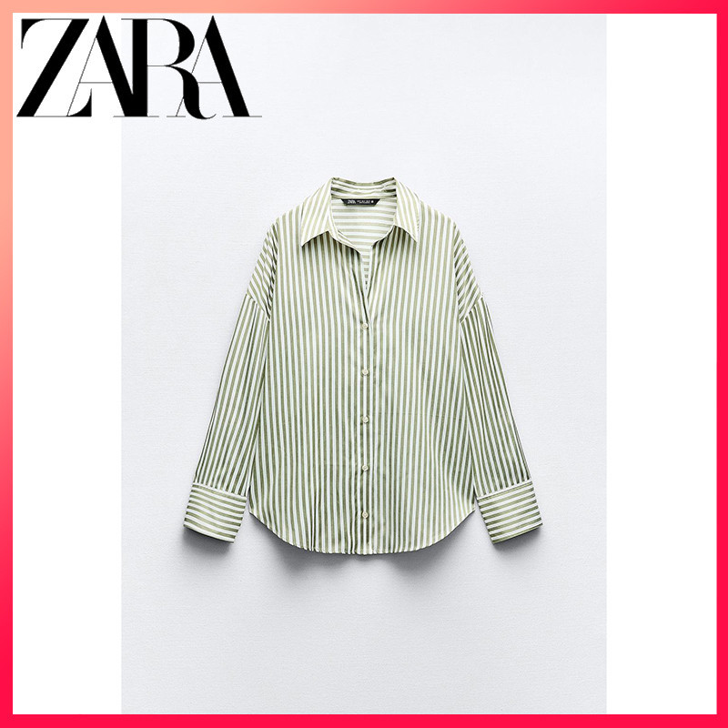 ZARA spring new women's striped poplin shirt | Shopee Malaysia