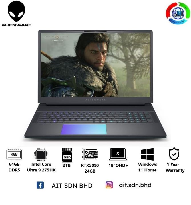 Dell Alienware 18 Area-51 AA18250 18"QHD+ Gaming Laptop (Ultra 9-275HX, 64GB, 2TB SSD, RTX5090 24GB, W11) | Lazada Malaysia