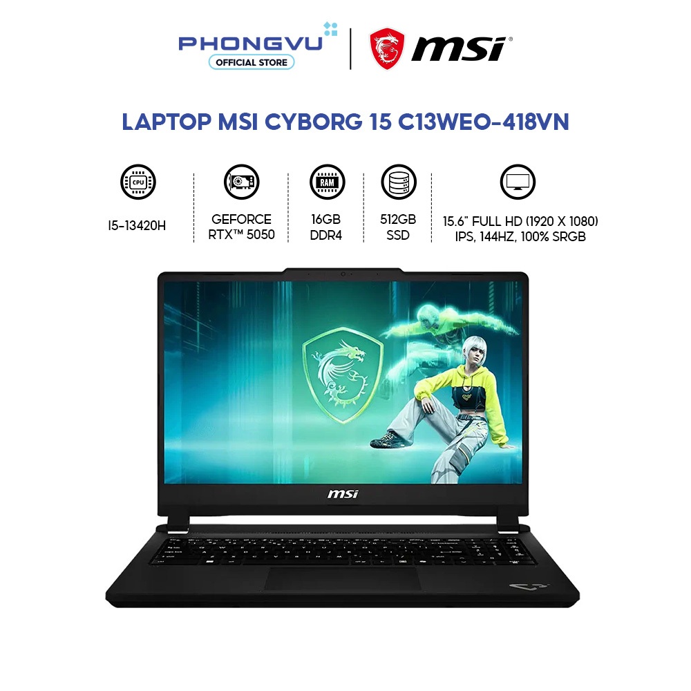 Laptop Gaming Msi Cyborg 15 C13WEO-418VN (Core i5-13420H/ GeForce RTX 5050/ 16GB/ 512GB/ Windows 11 Home) - BH 24 tháng | Shopee Việt Nam