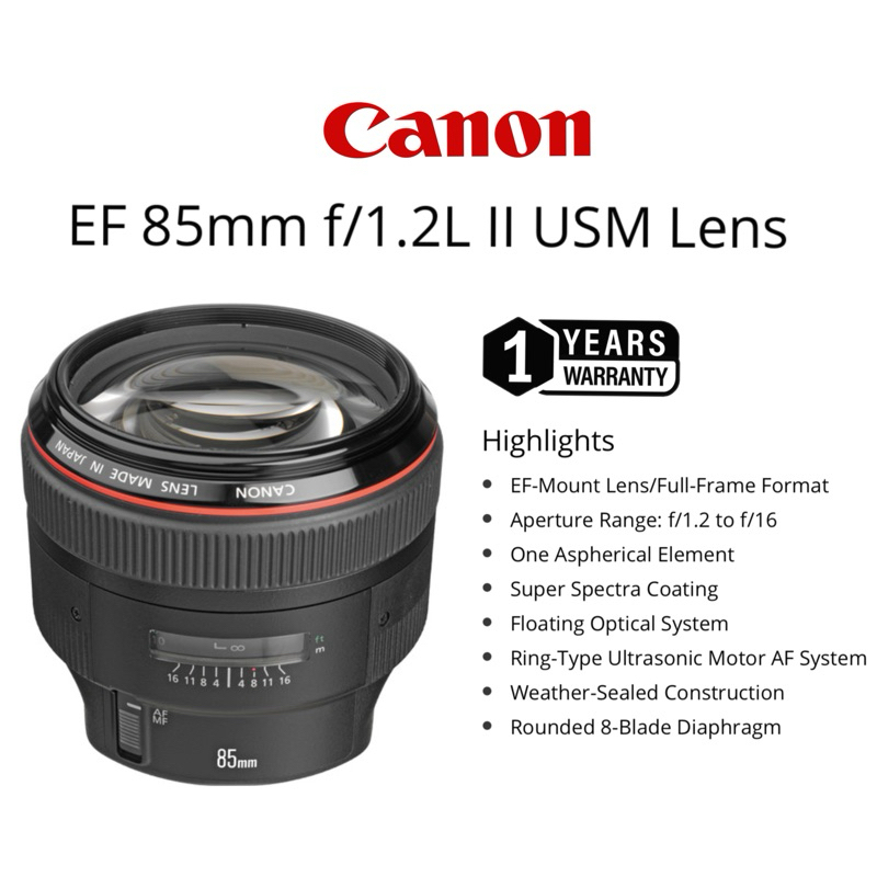 CANON EF 85MM F/1.2L II USM LENS MARK II ULTRASONIC LENS FULL FRAME FORMAT (1 YEARS WARRANTY) CANON DSLR LENS EF RF RF50 | Shopee Malaysia
