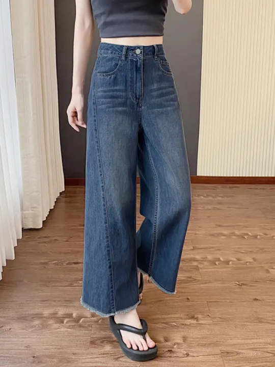 Big Size High Waist Slimming Capri Wide Leg Jeans | Lazada Malaysia