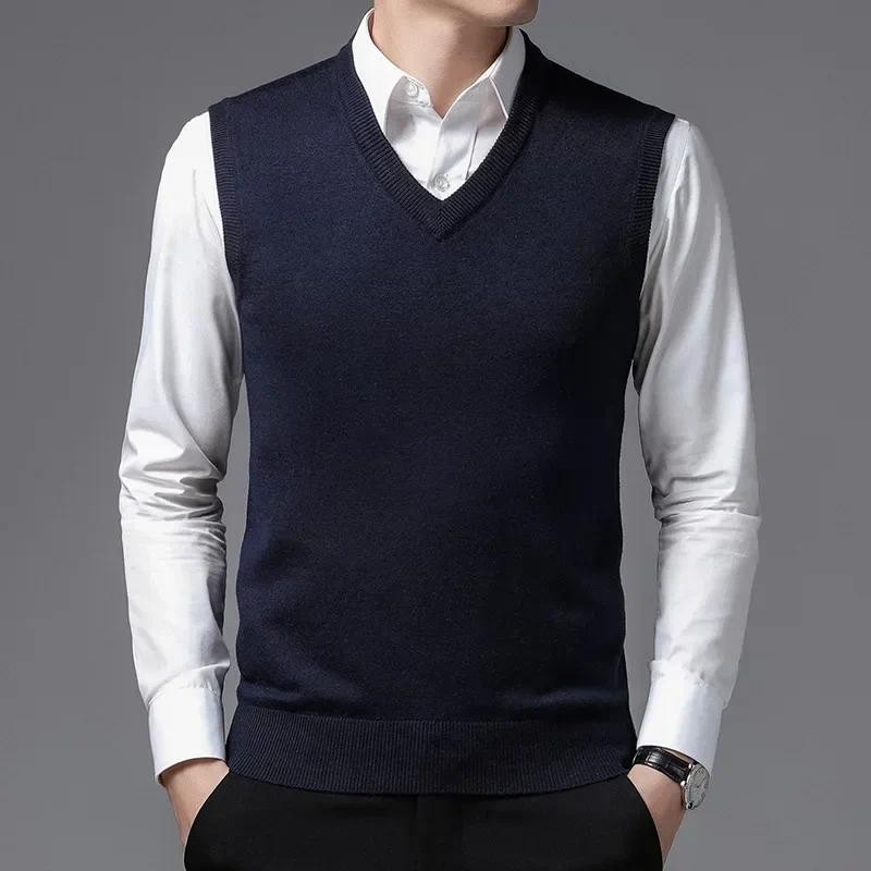 【vest】Autumn new men's cashmere sweater vest V-neck sweater plus size men's knitted vest | Shopee Malaysia