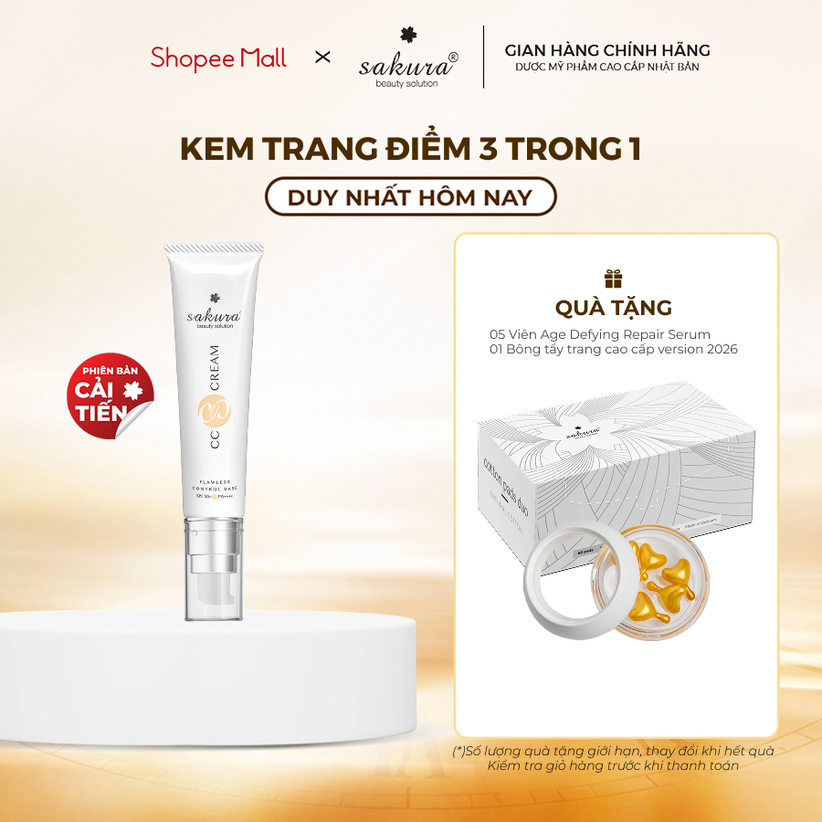 Kem trang điểm, chống nắng đa năng Sakura CC Cream Flawless Control Base SPF50+ PA++++ 40ml