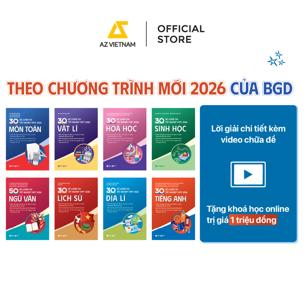 Sách Bộ Đề Luyện Thi Tốt Nghiệp THPT 2026 Toán, Văn, Anh, Lí, Hóa, Sinh, Sử Địa + Tặng Khóa Học Online Trị Giá 1 Triệu | Shopee Việt Nam