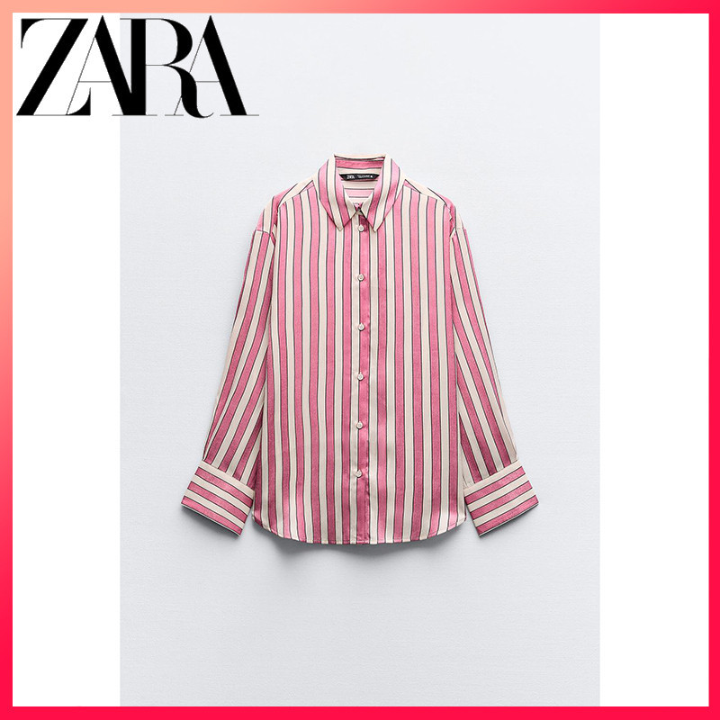 ZARA new women's striped silk satin shirt | Shopee Malaysia