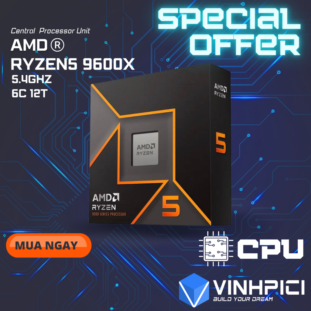 CPU AMD Ryzen 5 9600X ( 3.9GHz Boost 5.4GHz / 6 nhân 12 luồng / 38MB / AM5) | Shopee Việt Nam