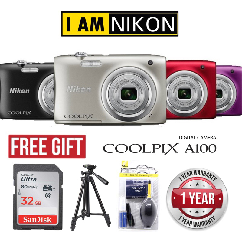 Nikon Coolpix A100 20MP 5X Optical Lens original compact camera Point and Shoot (1 years warranty) | Shopee Malaysia