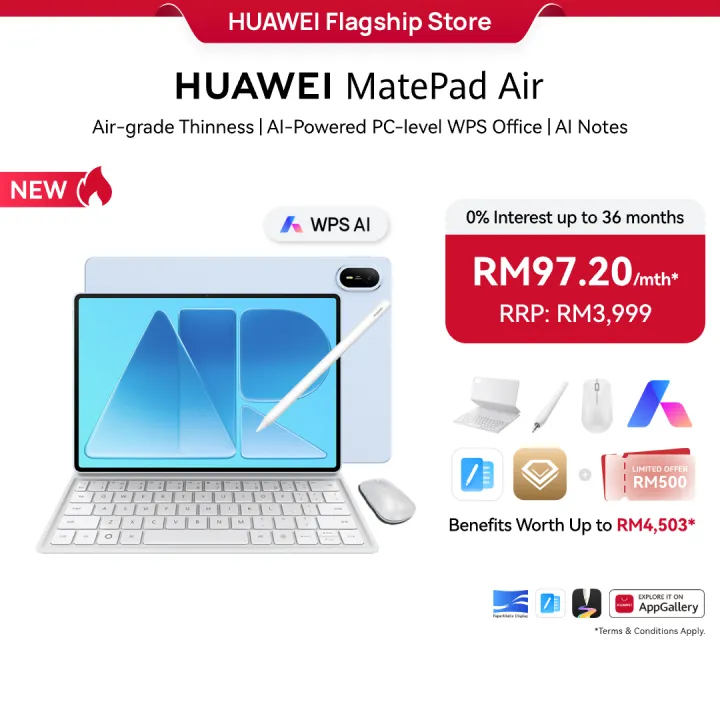 HUAWEI MatePad Air 12" | 8GB+256GB Tablet l Air-grade Thinness l AI-Powered PC-level WPS Office | AI Notes l 12-inch OLED PaperMatte Display l 66W SuperCharge l 6-Speaker Sound