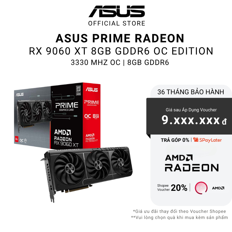 Card Màn Hình ASUS Prime Radeon RX 9060 XT 8GB GDDR6 OC Edition (PRIME-RX9060XT-O8G) Chính Hãng | Shopee Việt Nam
