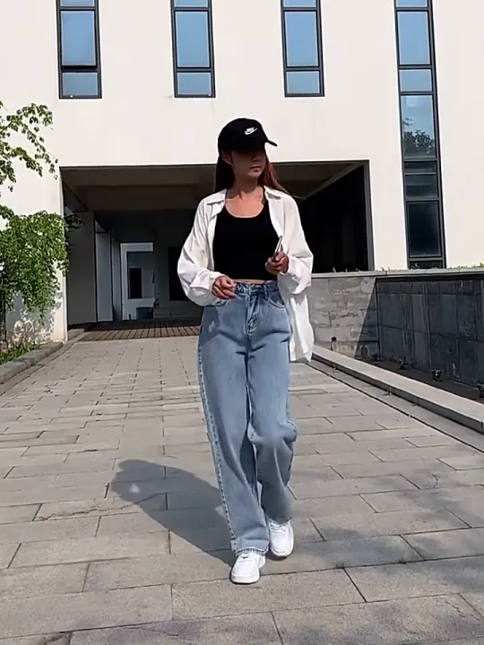 Women Palazzo Jeans Loose High Waist Korean Casual Jeans Plus Size Fashion Seluar Jeans Wanita Mopping Pants Seluar Jeans Perempuan White | Lazada Malaysia