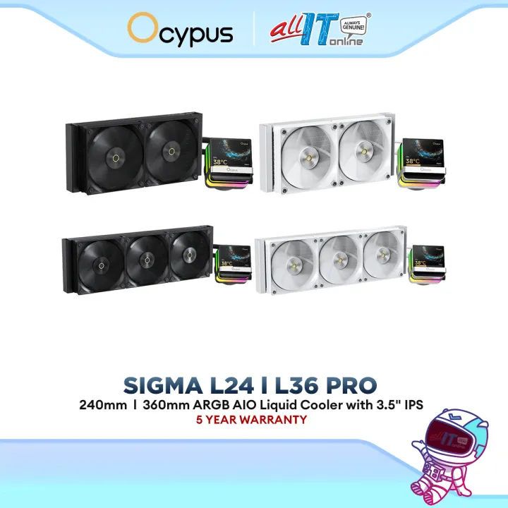 Ocypus Sigma L24 / L36 PRO ARGB AIO Liquid Cooler with 3.5 IPS Display Screen (Black/White) | Lazada Malaysia