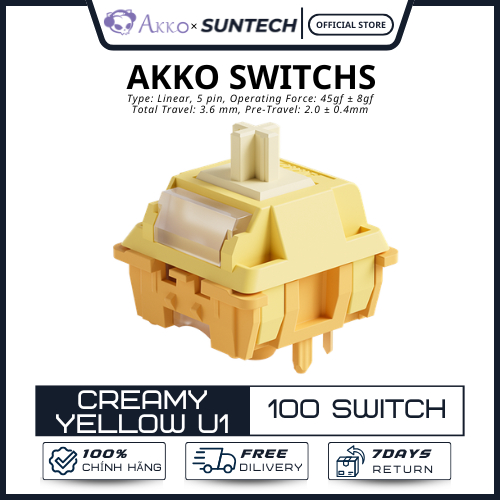 Switch Cơ Akko Creamy Yellow U1 (Hộp 100 Cái) - Linear 5 Pin, Êm Mượt, Âm Thầm Chắc, Chính Hãng | Shopee Việt Nam
