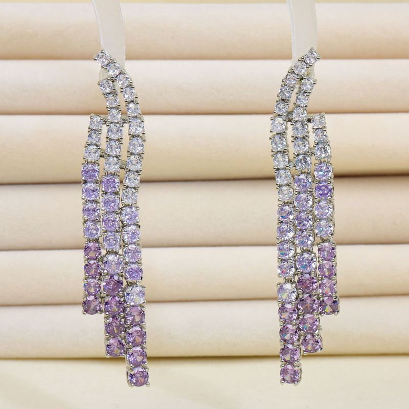 S925 Silver Needle Gradient Design Earrings Female Long Tassel Irregular Rhinestone Earrings Exaggerated Classy All-Match Earrings