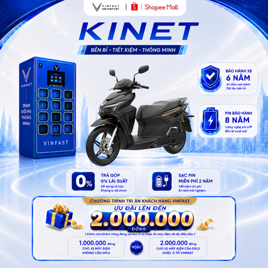 [Pre-oder] Xe Máy Điện VinFast Kinet - Mua Pin - Khóa Smart Key - Tốc độ tối đa 90km/h | Shopee Việt Nam