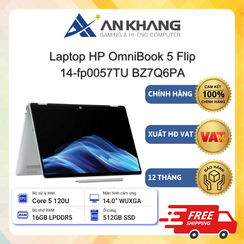 Laptop HP OmniBook 5 Flip 14-fp0057TU BZ7Q6PA (Core 5-120U,16G,512GSSD,14.0T WUXGA,W11SL,Office) Chính hãng BH 12 Tháng | Shopee Việt Nam