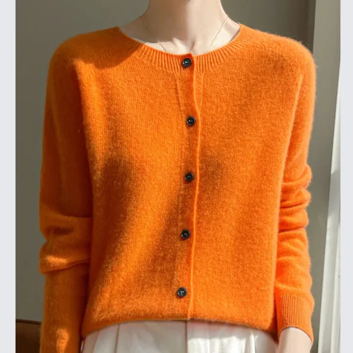 Women Merino Wool Cardigan Soft O-Neck Cashmere Sweater Buttoned Knitwear Casual Top Clothing | Lazada Malaysia