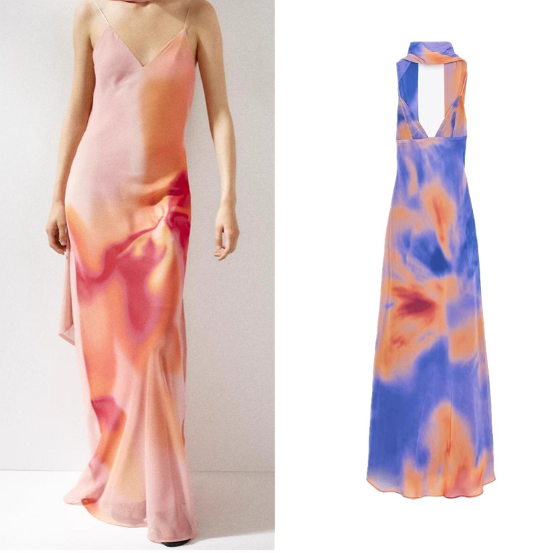 ZAR Halter V-Neck Sleeveless Printed Long Scarf Dress 8031364 | Shopee Malaysia