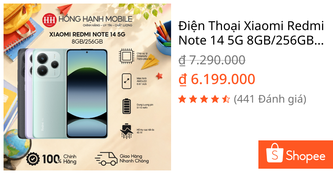 Điện Thoại Xiaomi Redmi Note 14 5G 8GB/256GB - Hàng Chính Hãng | Shopee Việt Nam