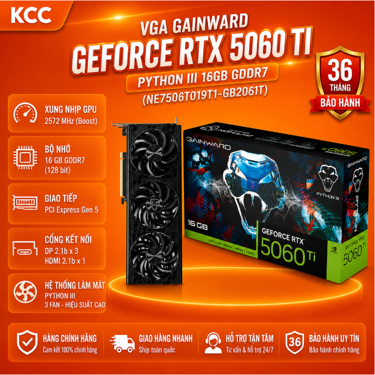VGA GAINWARD GEFORCE RTX 5060 TI PYTHON III 16GB GDDR7 (NE7506T019T1-GB2061T) genuine