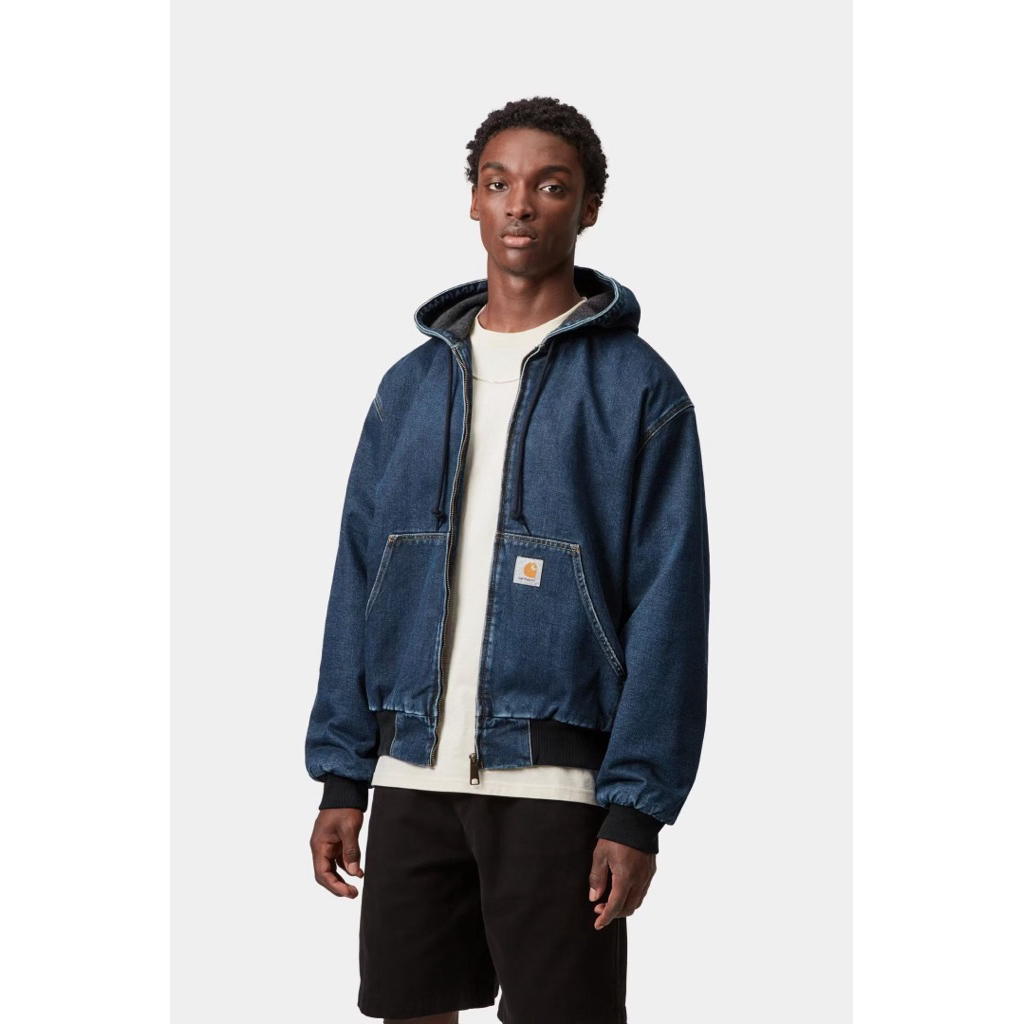 Carhartt WIP OG Active Jacket Washed Denim Hooded Zip Jacket Streetwear | Shopee Malaysia