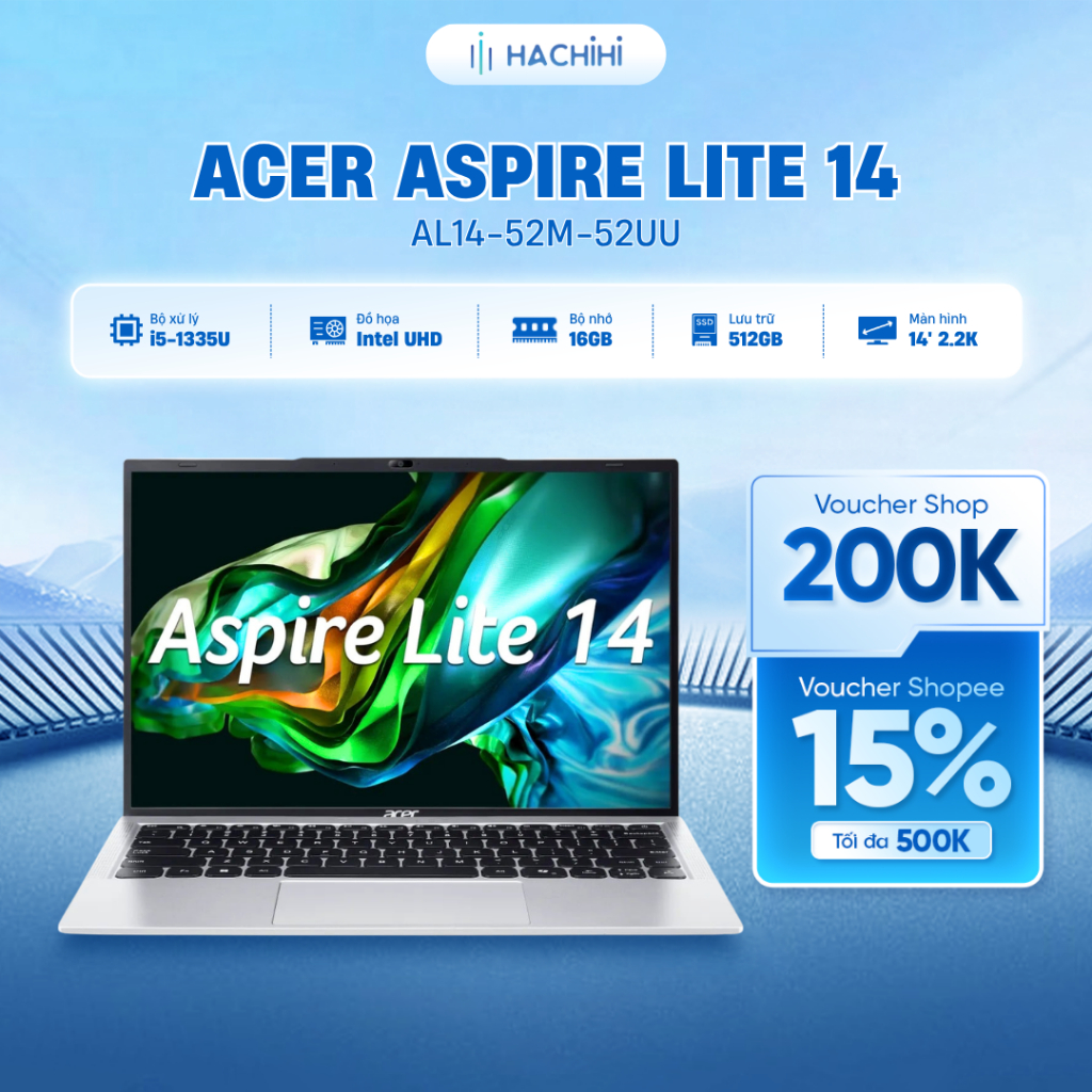 Laptop Acer Aspire Lite 14 AL14-52M-52UU (i5-1335U | 16GB | 512GB | Intel UHD | 14' 2.2K | Win 11 | Bạc) | Shopee Việt Nam