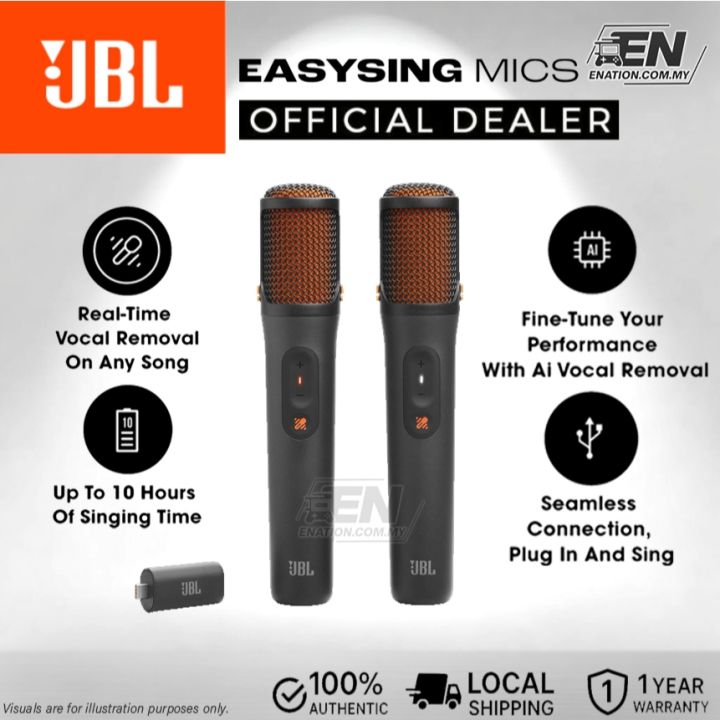 [𝗢𝗥𝗜𝗚𝗜𝗡𝗔𝗟] JBL EASYSING MICS | Wireless AI-powered Microphones | Real-time Vocal Removal | USB-C Connection | Lazada Malaysia