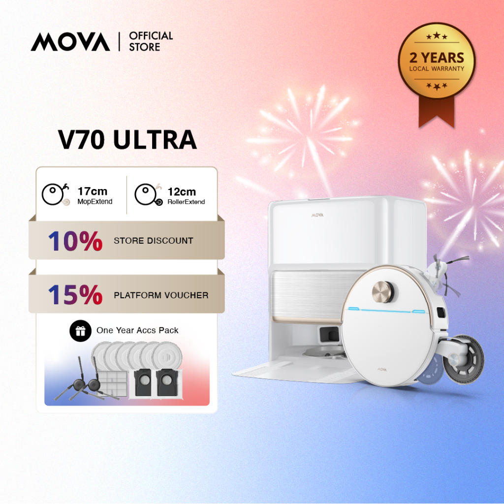MOVA V70 Ultra Complete Robot Vacuum Cleaner with Mop | 42,000Pa Suction | 17cm Mop Extension | 9cm Obstacle Crossing | Shopee Malaysia