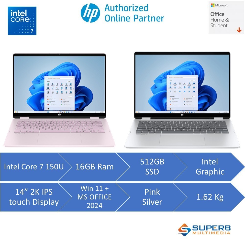 HP OmniBook 5 Flip14-fp0151TU Pink, fp0152tu Silver (Intel Core 7/16GB RAM/512GB SSD/14" Touch IPS/Win11/OPI)