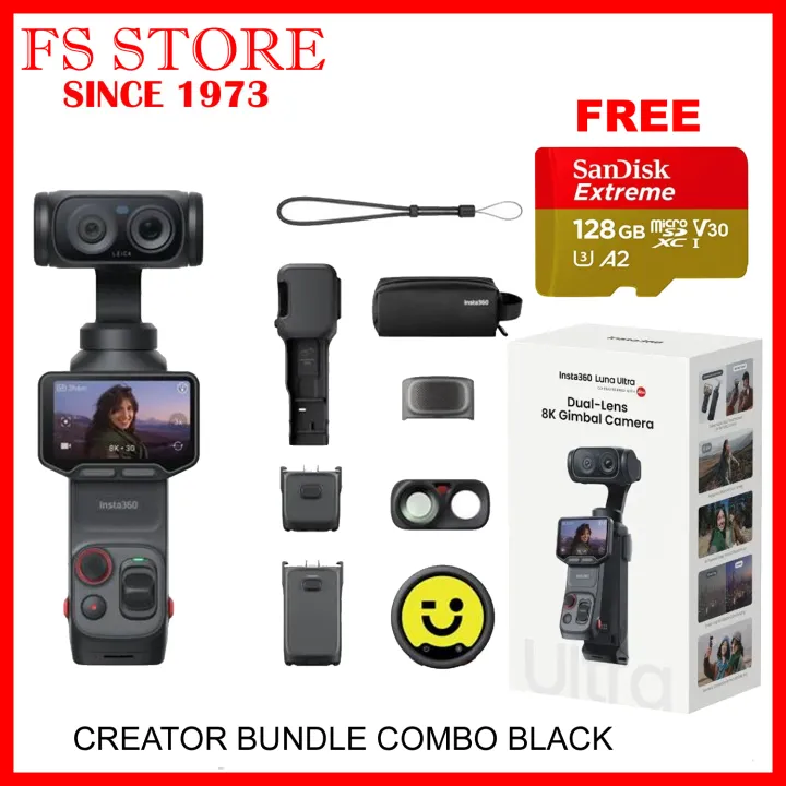 INSTA360 LUNA ULTRA DUAL LENS 8K GIMBAL CAMERA CO-ENGINEERED WITH LEICA FREE EXTREME 128GB MICRO SD