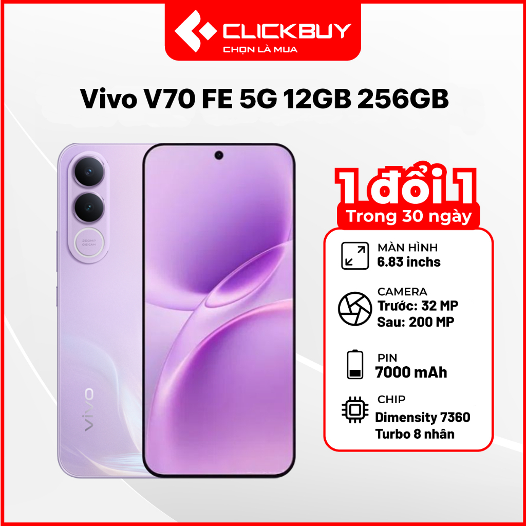 Điện thoại Vivo V70 FE 5G 12GB 256GB chính hãng - Tản nhiệt buồng hơi, Pin 7000mAh, MediaTek Dimensity 7360 | Shopee Việt Nam