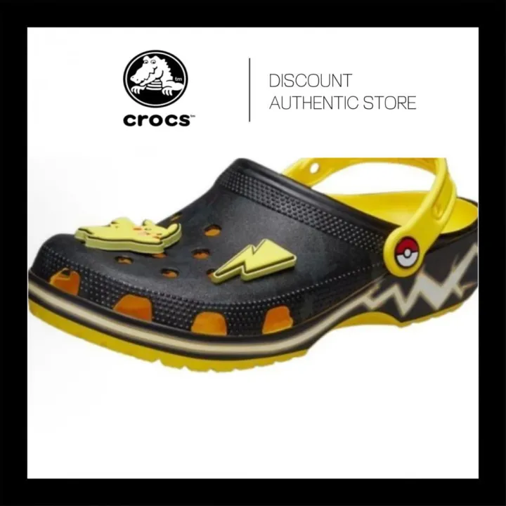 【100% Original】 Crocs Classic Clog Pikachu EVA For Men And Women Black Yellow Sandals | Lazada Malaysia