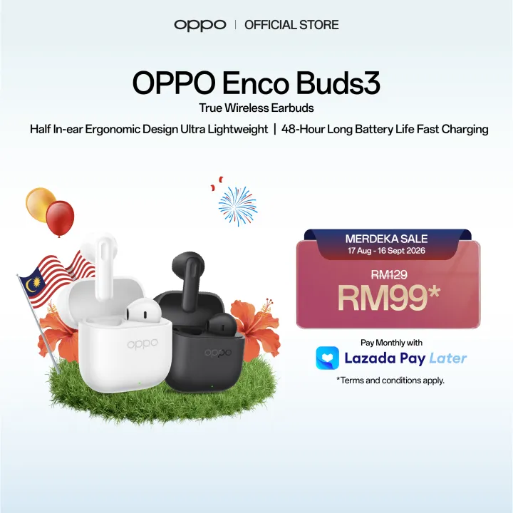 OPPO Enco Buds3 Earbuds | True Wireless Earbuds | AI Translate | IP55 Water and Dust Resistance | Lazada Malaysia