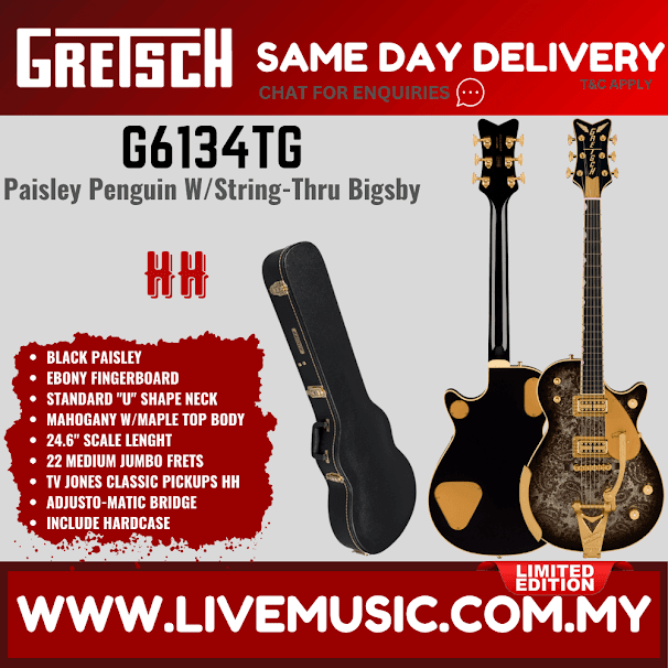 Gretsch G6134TG Limited Edition Paisley Penguin Electric Guitar w/String-Thru Bigsby, Black Paisley | Lazada Malaysia