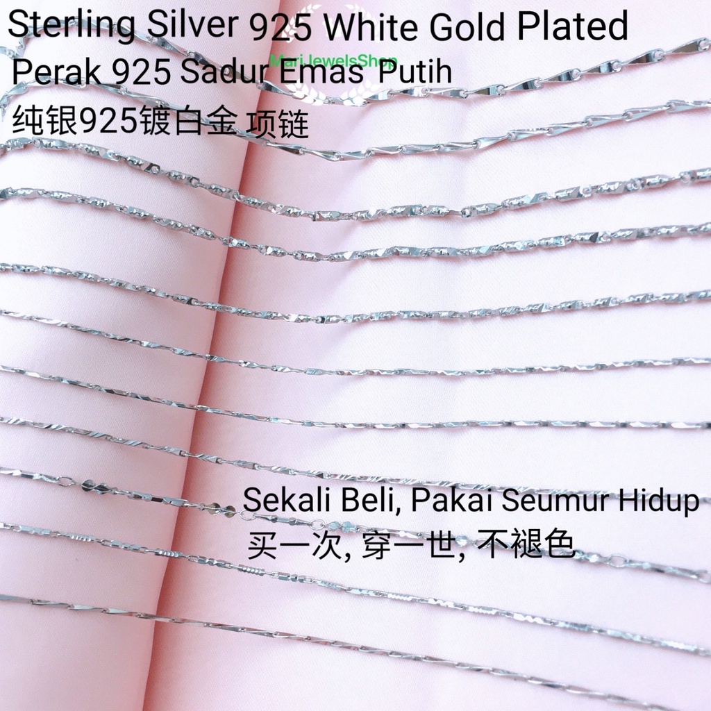 ✴️WHOLE SALES✴️(NM26) SILVER/PERAK 925 ORIGINAL RANTAI LEHER SADUR EMAS PUTIH WANITA DEWASA NECKLACE WHITE GOLD PLATED. | Shopee Malaysia