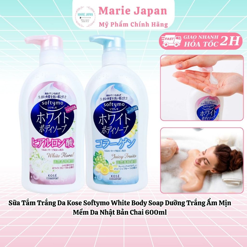 Sữa Tắm Trắng Da Kose Softymo White Body Soap Dưỡng Trắng Ẩm Mịn Mềm Da Nhật Bản Chai 600ml | Shopee Việt Nam
