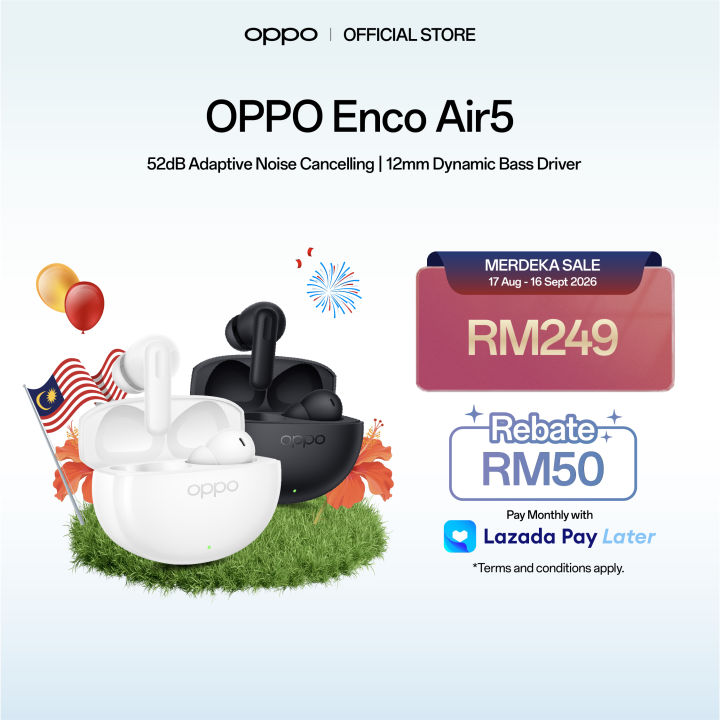 [New] OPPO Enco Air5 Wireless Earbuds | Noise Cancellation | 12mm Dynamic Bass Driver | IP55 | Lazada Malaysia