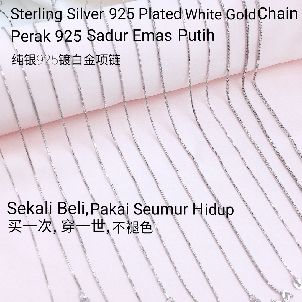 ✴️WHOLE SALES✴️(NM25) SILVER/PERAK 925 ORIGINAL RANTAI LEHER SADUR EMAS PUTIH WANITA DEWASA NECKLACE WHITE GOLD PLATED. | Shopee Malaysia