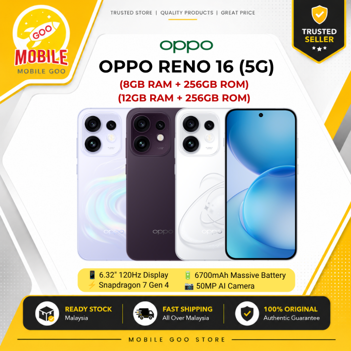 OPPO Reno 16 5G (8GB+256GB / 12GB+256GB) | 6.32" AMOLED Display | Snapdragon 7 Gen 4 | 6700mAh Battery | 80W SUPERVOOC | 1 Year Warranty