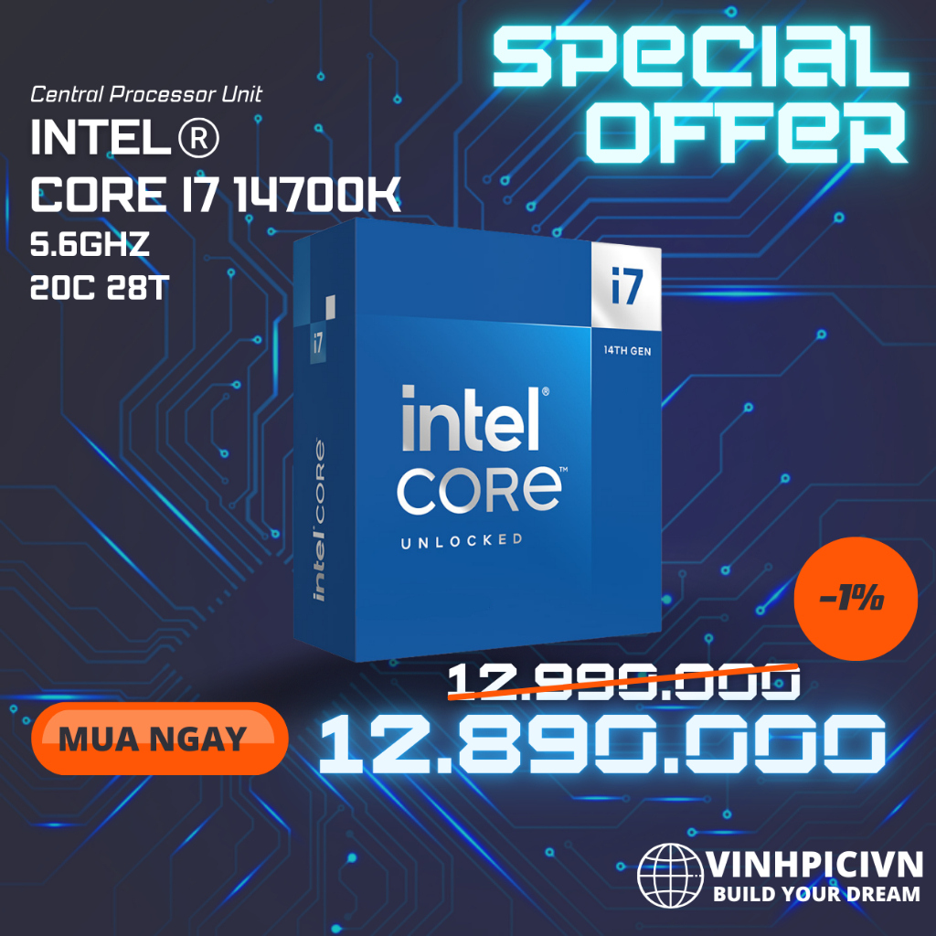 CPU Intel Core i7 14700K (3.4GHz Turbo 5.6GHz / 20 Nhân 28 Luồng / 33MB / LGA 1700) [NEW] | Shopee Việt Nam