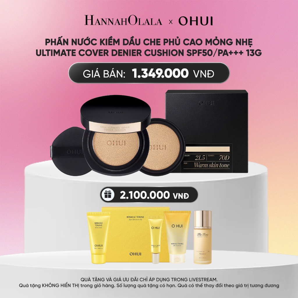 [Hannah Olala x OHUI] Phấn nước kiềm dầu che phủ cao mỏng nhẹ Ultimate Cover Denier Cushion SPF50/PA+++ 13G (Tặng 1 lõi)