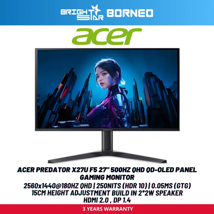 ACER PREDATOR X27U F5 27" 500HZ QHD QD-OLED Panel Gaming Monitor