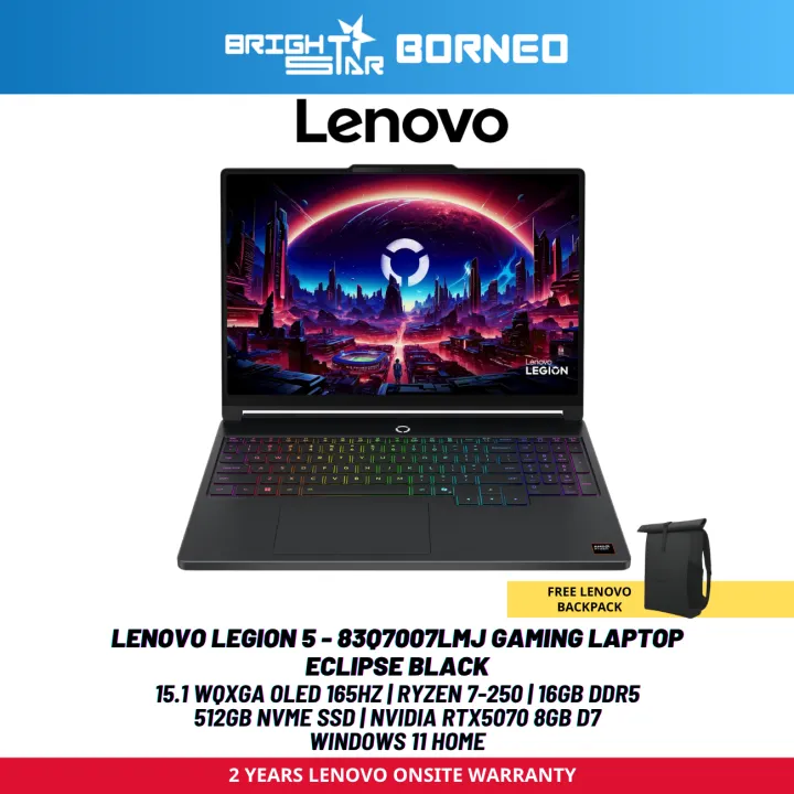 LENOVO LEGION 5 83Q7007LMJ - 15.1 WQXGA OLED 165HZ/R7-250/16GB D5/512GB SSD/NVIDIA RTX5070 8GB D7/W11/2YRS