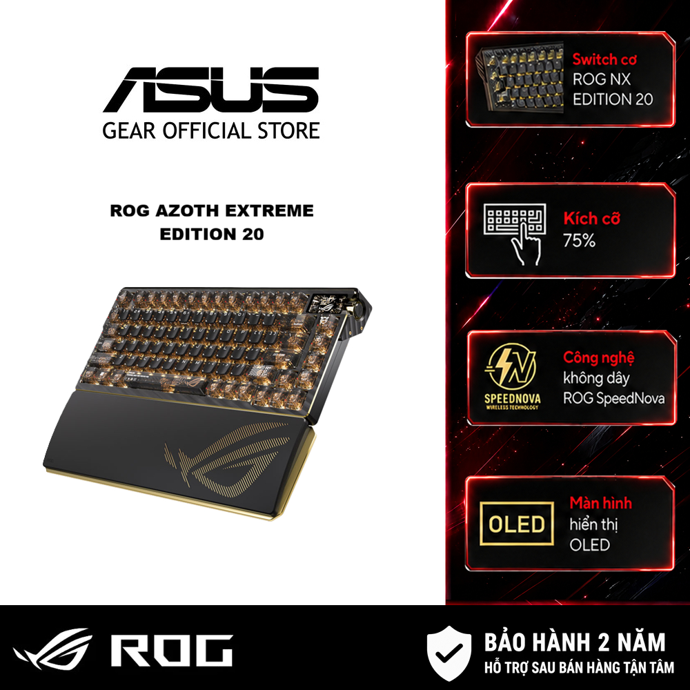 Bàn phím gaming ASUS ROG Azoth Extreme Edition 20, Thiết kế được mạ vàng 24k, Trang bị màn hình cảm ứng OLED đủ màu sắc | Shopee Việt Nam