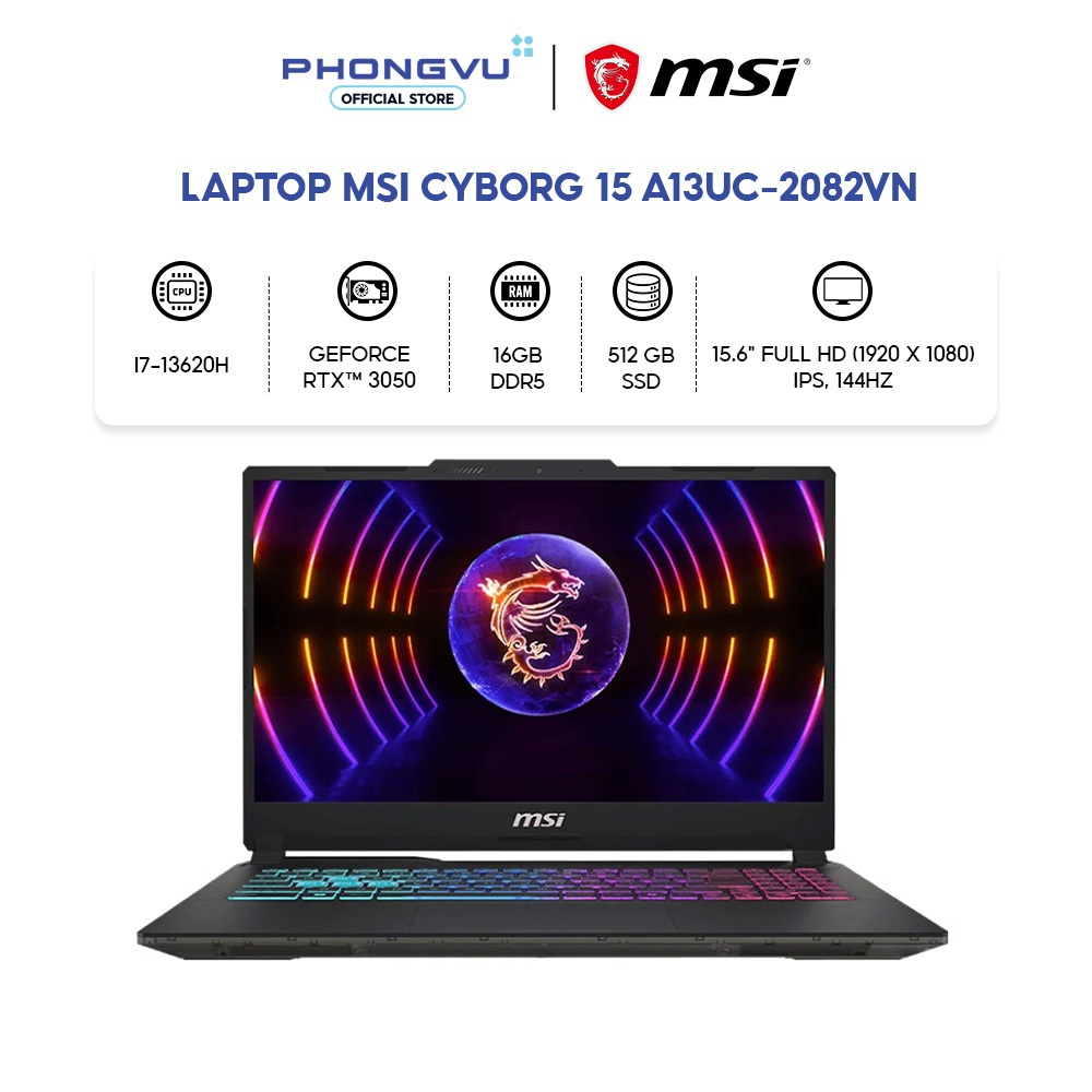 Laptop Gaming MSI Cyborg 15 A13UC-2082VN i7-13620H - RAM 16GB - 512GB SSD - RTX 3050 - Bảo hành 24 tháng | Shopee Việt Nam