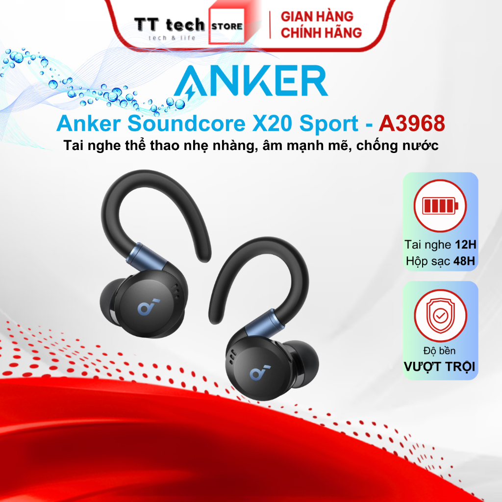 Tai nghe thể thao Bluetooth Soundcore Anker X20 | A3968 tập luyện Sport thoải mái Pin đến 48H | Shopee Việt Nam