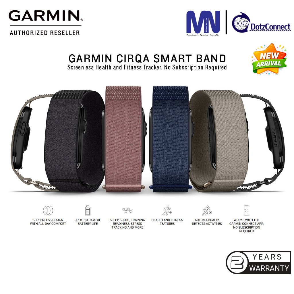 Garmin CIRQA Screenless Smart Band provides advanced 24/7 health monitoring with fitness features